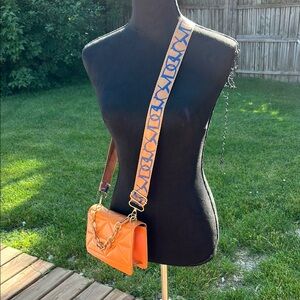 Orange Quilted Crossbody Bag with Chain Strap